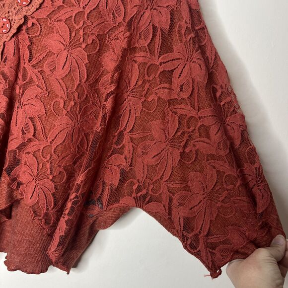 Pretty Angel One Sleeve Top Medium Orange Lace Sheer Asymmetric Artsy Fairy Boho - Picture 5 of 10